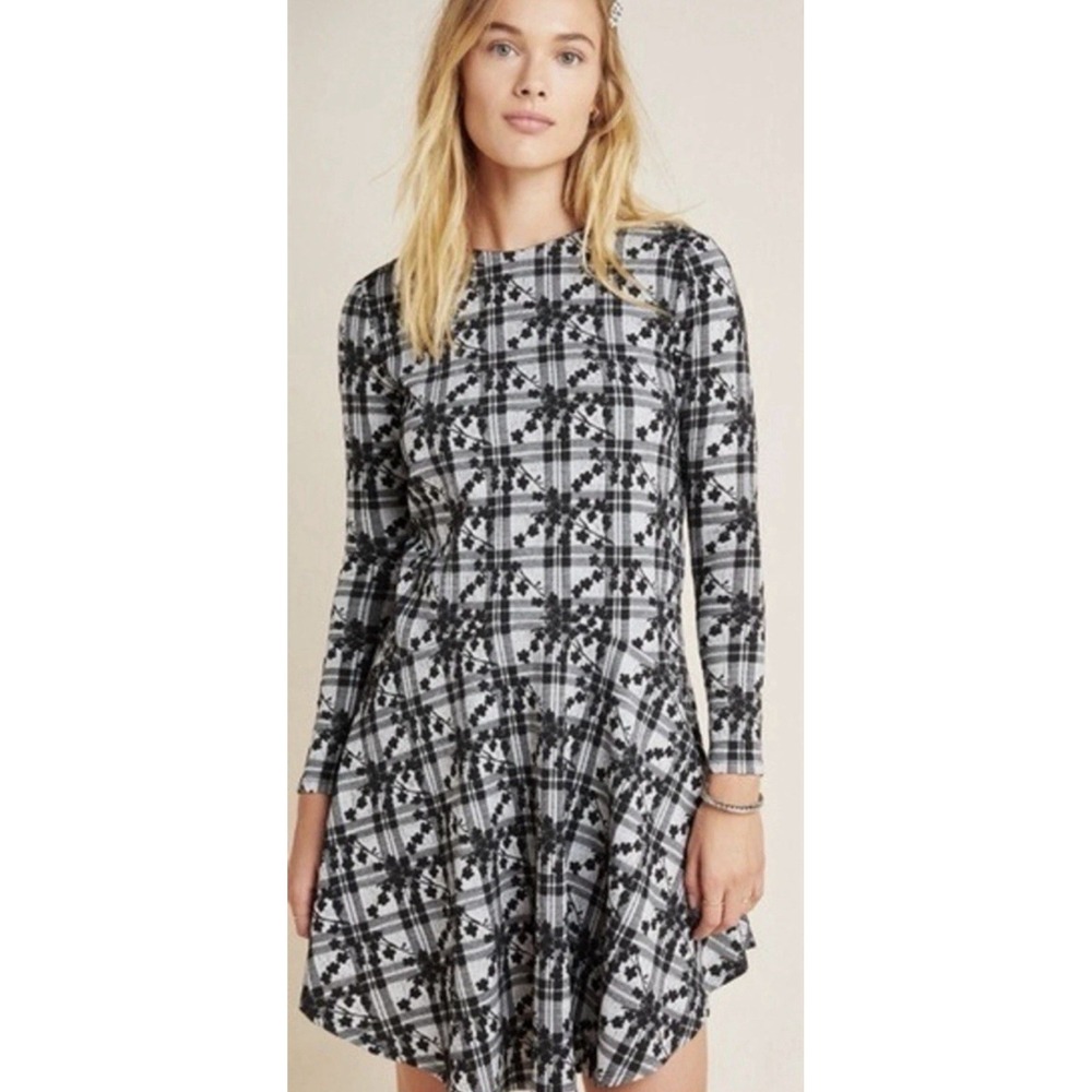 ANTHROPOLOGIE HUTCH Jeanie Embroidered Plaid Floral Dress Womens SM Cottagecore